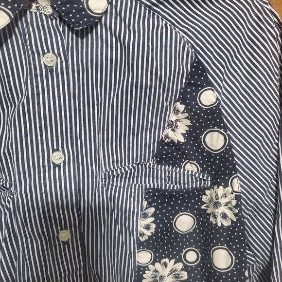Unique 100% Cotton Floral & Striped Button-up Blouse Womens Size Small - Picture 6 of 14